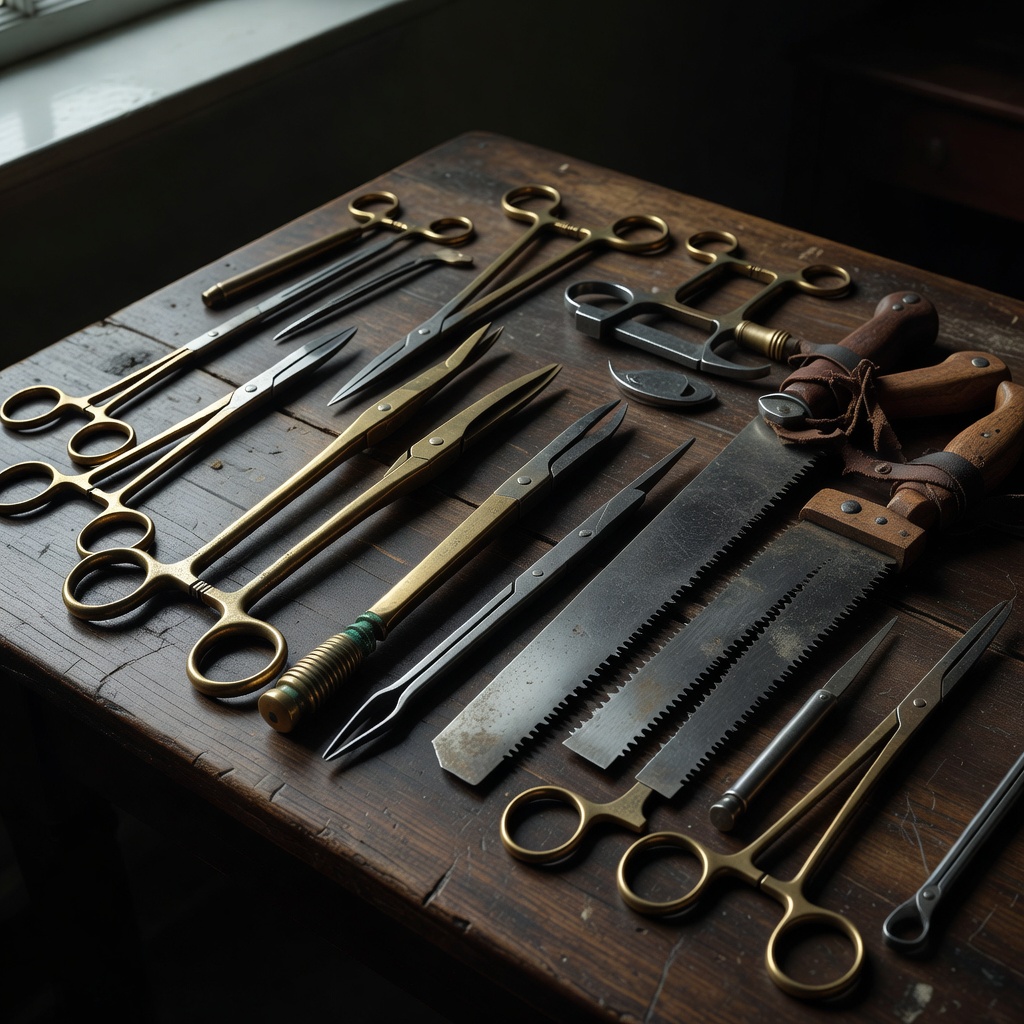 Antique brass and steel surgical tools